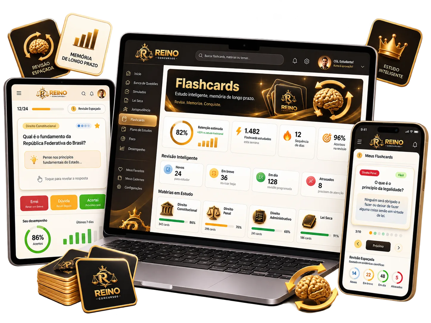 Mockup Flashcards Reino Concursos